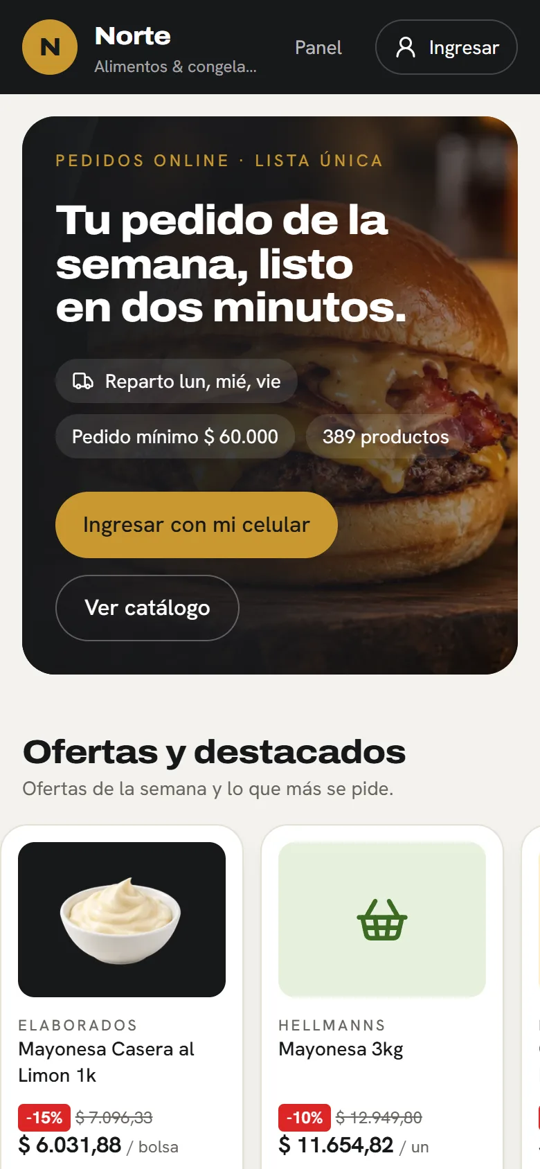Tu catálogo, con tu marca: pantalla de la tienda de Alimentos y gastronomía