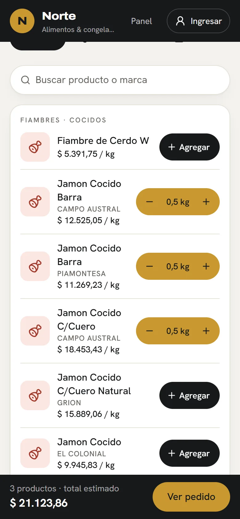 Arman el pedido en minutos: pantalla de la tienda de Alimentos y gastronomía